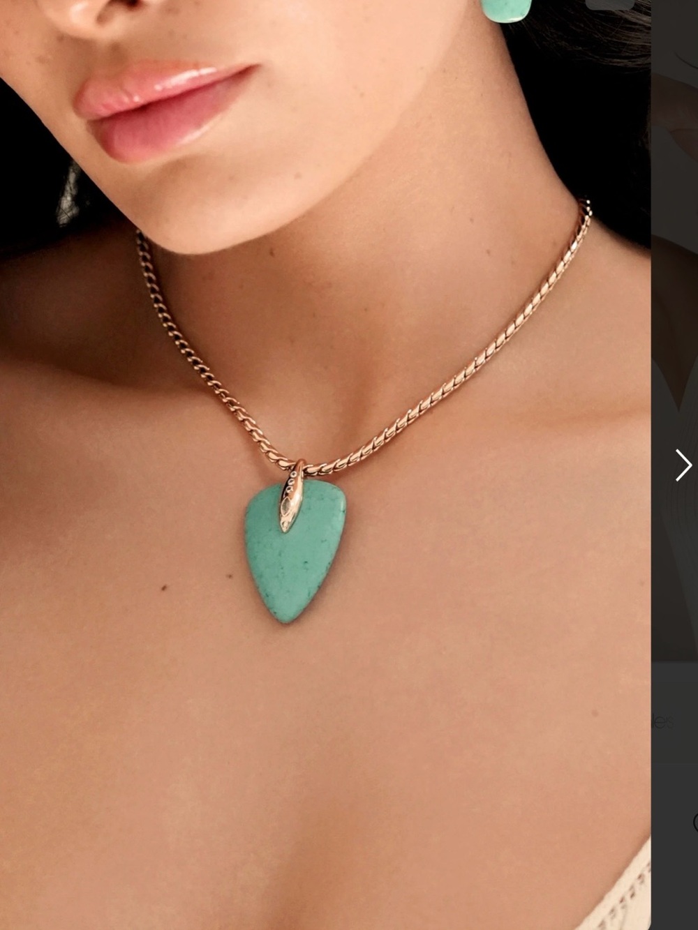 Ettika Gold-Tone Chain Necklace with Turquoise heart Teardrop Pendant NWOT